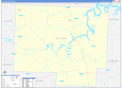 St. Clair County, MO Wall Map Zip Code Basic Style 2024